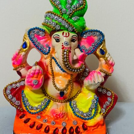 Eco-friendly Ganesh Idol No.3- Size: 6.5 inches/ 16 cm. Width: 5 inches/ 13cm